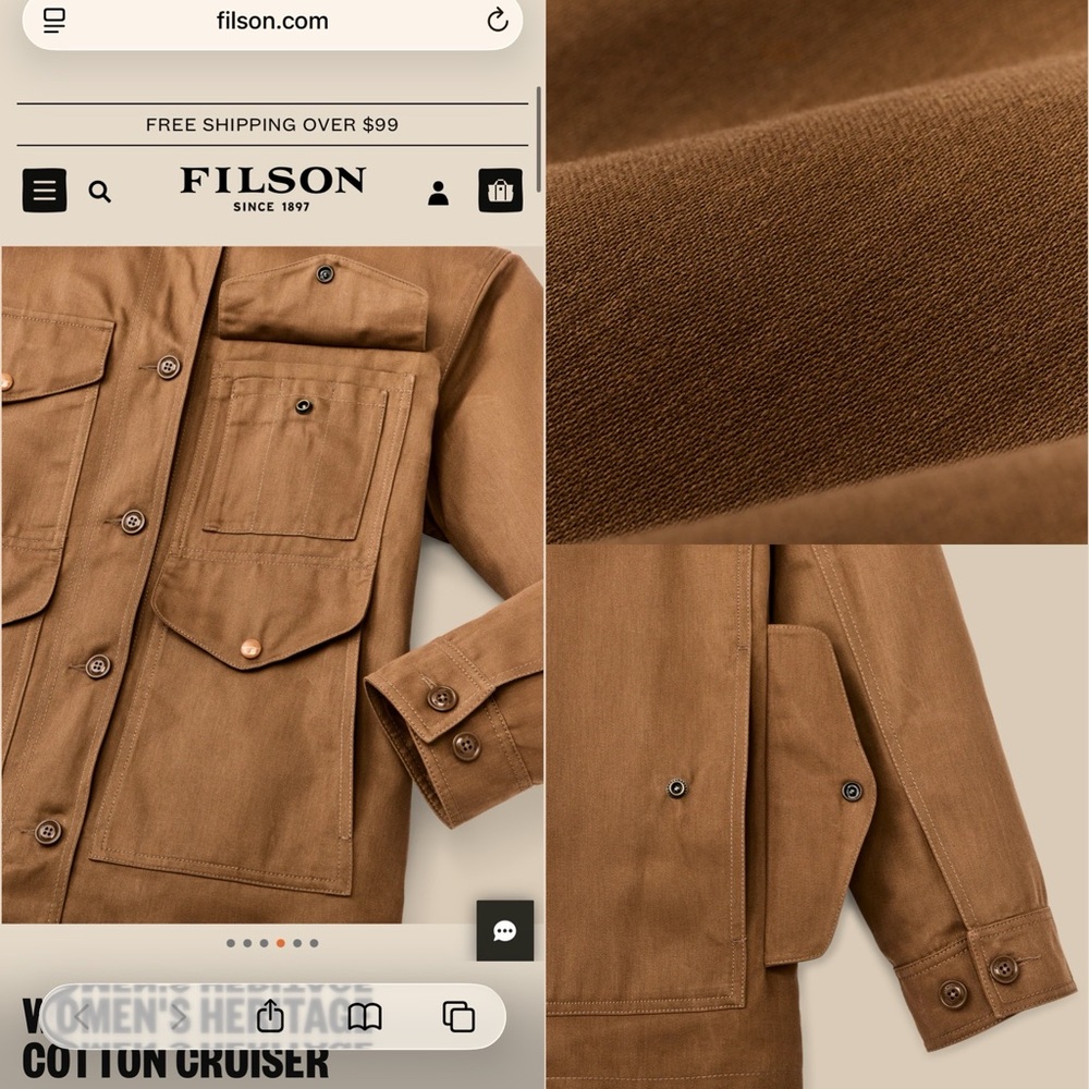 Filson- Women’s Heritage Cotton Cruisee Jacket- Nicotine - Picture 2 of 8